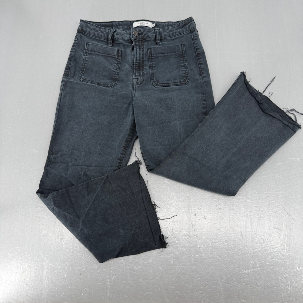 Hidden Jeans Los Angeles Black Utility Crop Flare Raw Hem Jeans 0 HD3785C-BLK